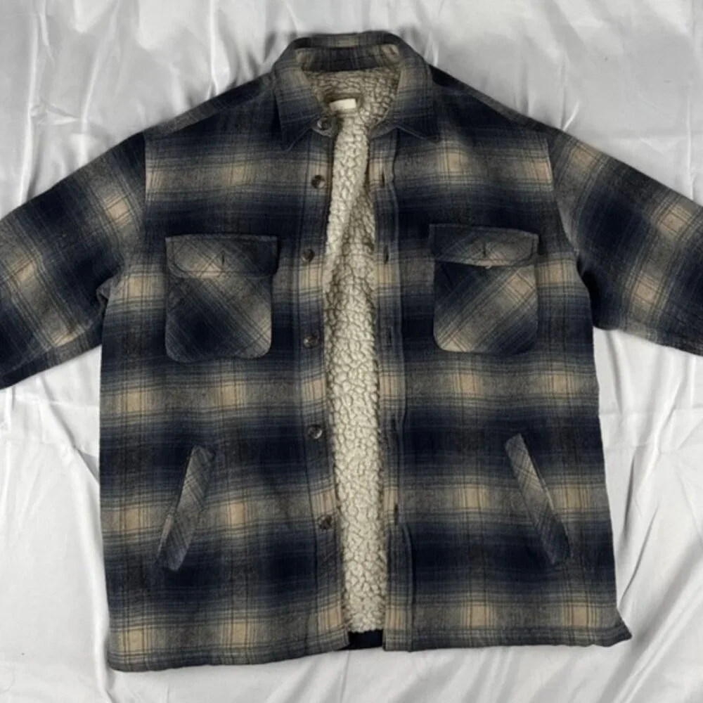 Ralph Eton Sherpa Lined Flannel Jacket Mens XL VNTG Quilt lined sleeve RARE FIND - Picture 1 of 11